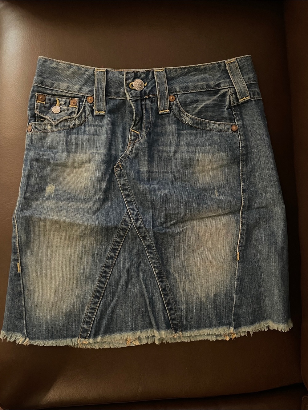 True Religion Distressed Blue Denim Mini Skirt